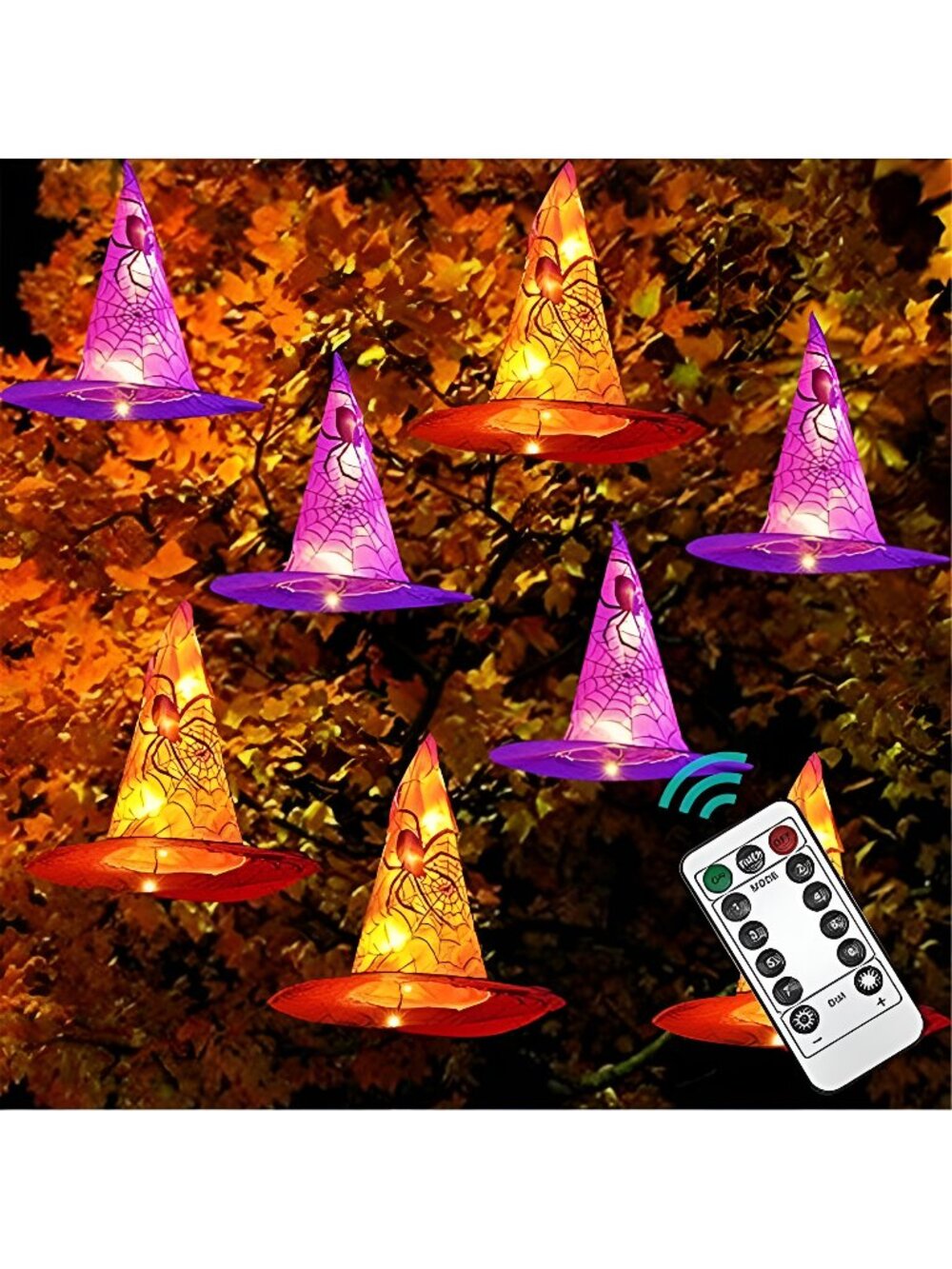 8 Pcs Hanging Witch Hat String Lights, Light Up Waterproof